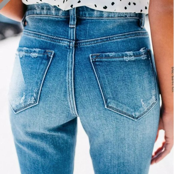 KanCan Signature Distressed Mom Fit Stretch Cuffed Jeans - Picture 4 of 16